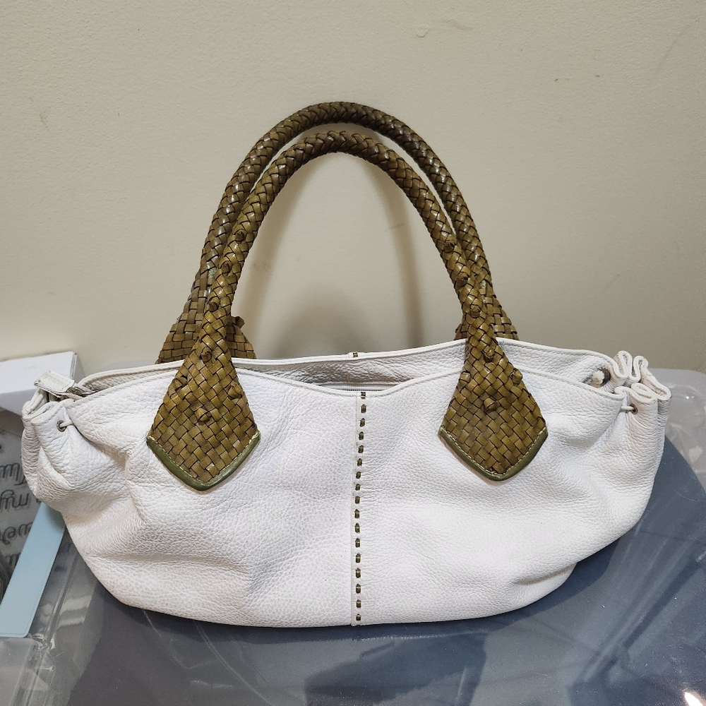 Paolo Masi Elegant White and Green Leather Handbag